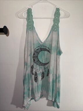 Hybrid Apparel Mint Green Crochet Strap Moon Tank